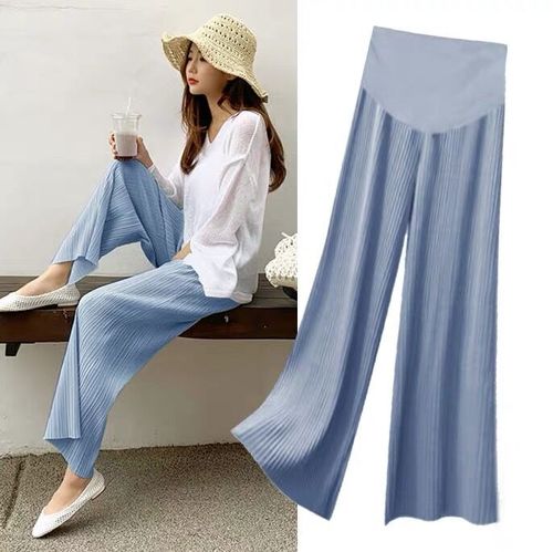 Pregnant women's pants in spring and summer wear nine-point ice wire broad legs in summer wearing pregnant women's pants