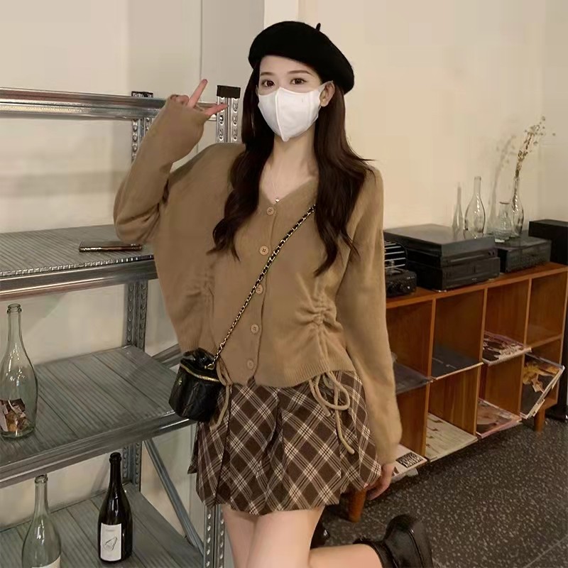 Pregnant woman half-body dress Women fall winter hair short skirt 2021 new outwear plaid dress Slim Fit a Hip Skirt Tide