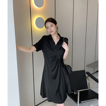K sister (Film female master) 195g acetic acid messy bubble sleeve POLO collar drawstring dress female