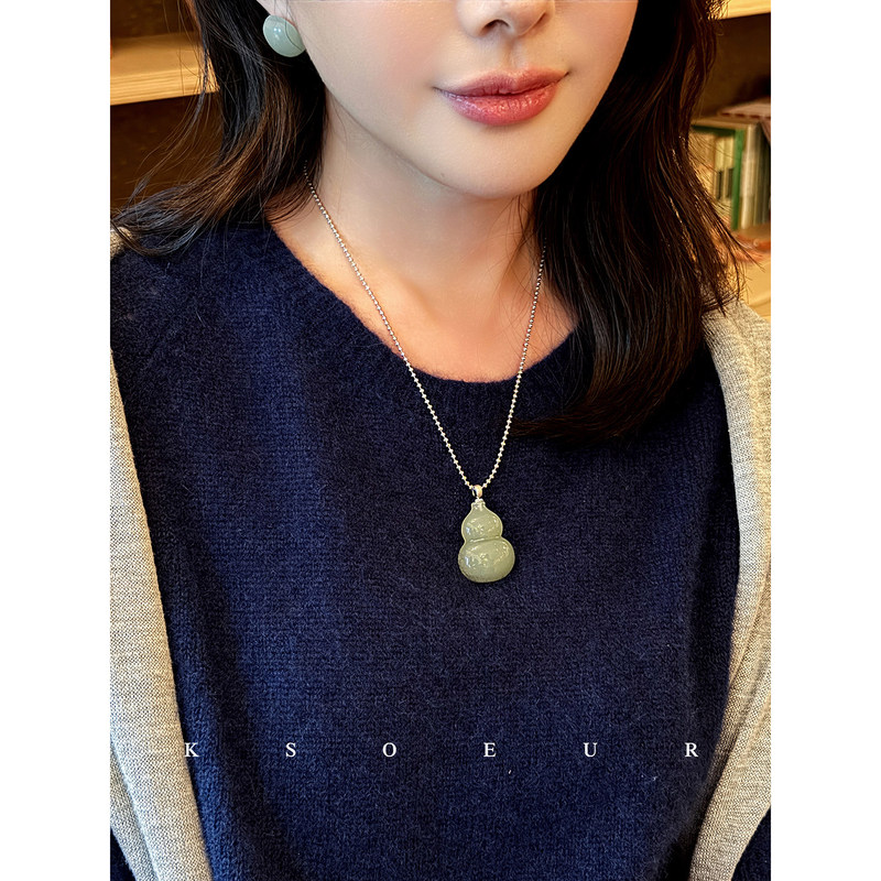 K Sister Ksoeur【What a Big Gourd】Hetian Jade Qiemu Blue Pendant S925 Silver Diversity Certificate Gift Box K Sister Ksoeur【What a Big Gourd】Hetian Jade Qiemu Blue Pendant S925 Silver Diversity Certificate Gift Box