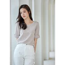 Sister K (60 gold buckles) exquisite and elegant round neck short sleeve wool sweater