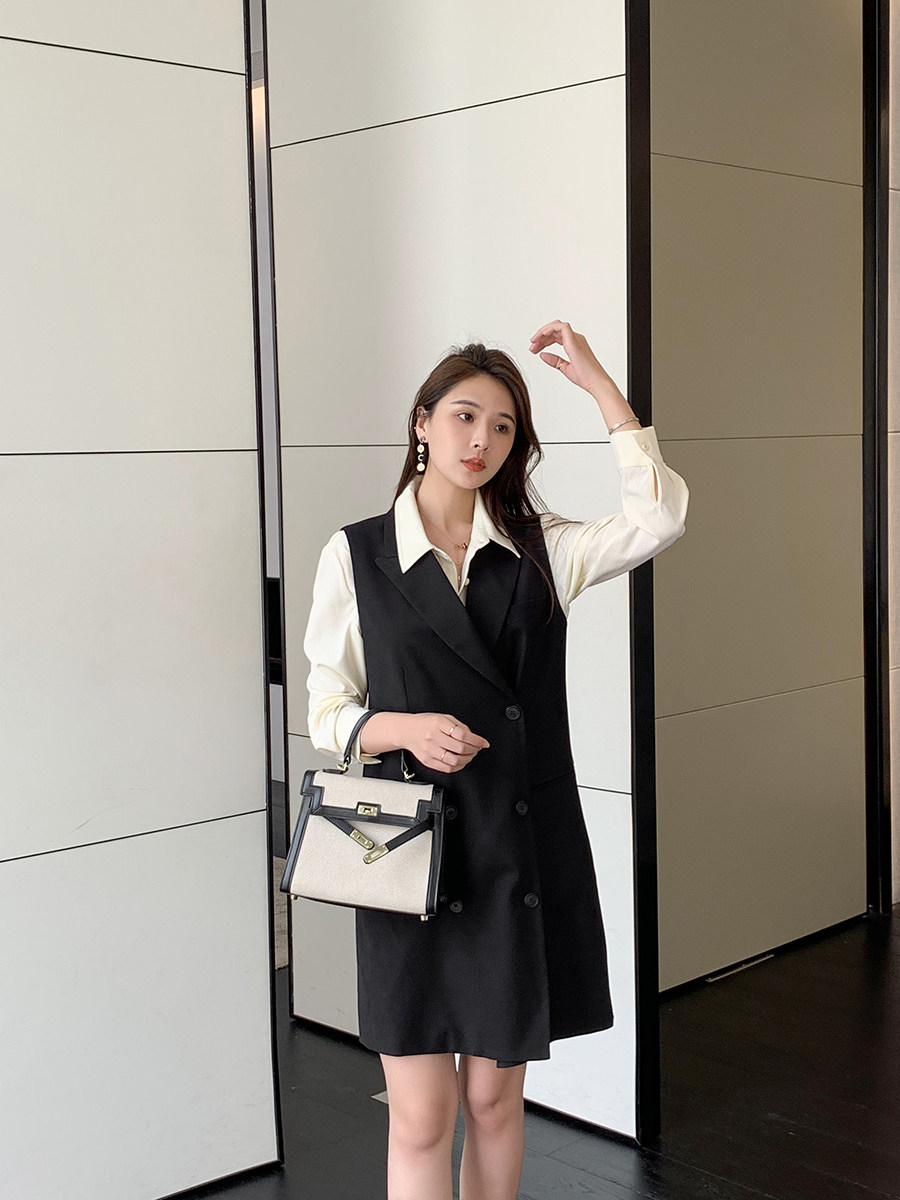K-sister suit vest jacket wool TR temperament suit collar retro double row buckle sleeveless outer lap vest woman