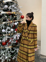 Brother-in-law (big and beautiful coat) Gprint Grain Temperament Suit Collar Retro Gugge with a large coat of fur