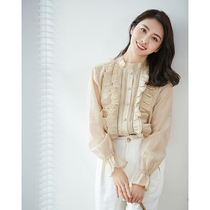 K elder sister (blunt shirt) cotton and linen cotton blend stand neck pleated thin temperament shirt woman