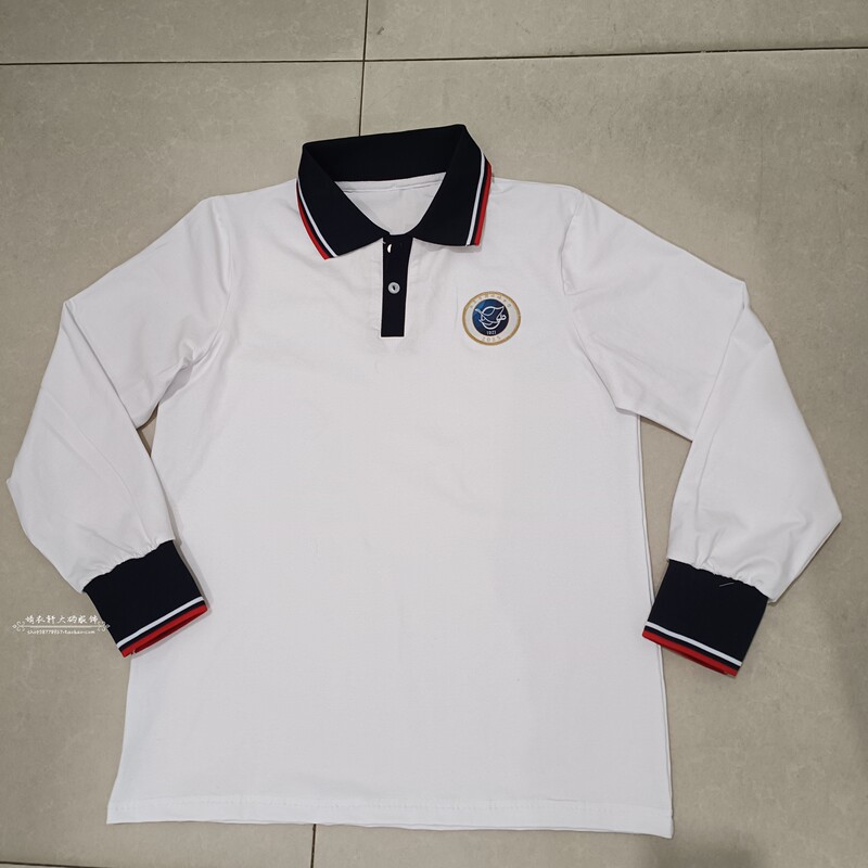 Chen Jinglun School's Unisex Summer Pure Cotton School Uniform Long-Sleeved White Collared Polo Shirt and Shorts in Navy Blue Chen Jinglun School's Unisex Summer Pure Cotton School Uniform Long-Sleeved White Collared Polo Shirt and Shorts in Navy Blue