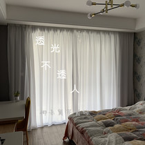Modern simple transparent opaque white gauze curtain window screen bedroom living room beauty salon decorative partition light luxury
