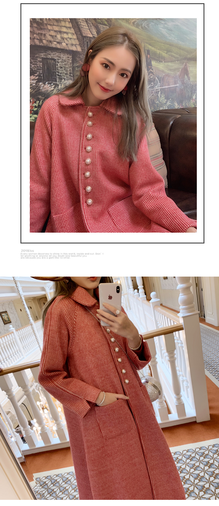 Áo khoác lông cừu màu đỏ Awu nữ retro Một phần áo dài mùa đông tay áo dài áo khoác alpaca áo parka