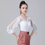 Danbao Luo Seven -точечная рукава Lotus Leaf Dance Jacket, белая латинская танцы танцующая рубашка, женщина -новая танцевальная куртка