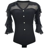 Danbao Luo Seven -точечная рукава Lotus Leaf Dance Jacket, белая латинская танцы танцующая рубашка, женщина -новая танцевальная куртка