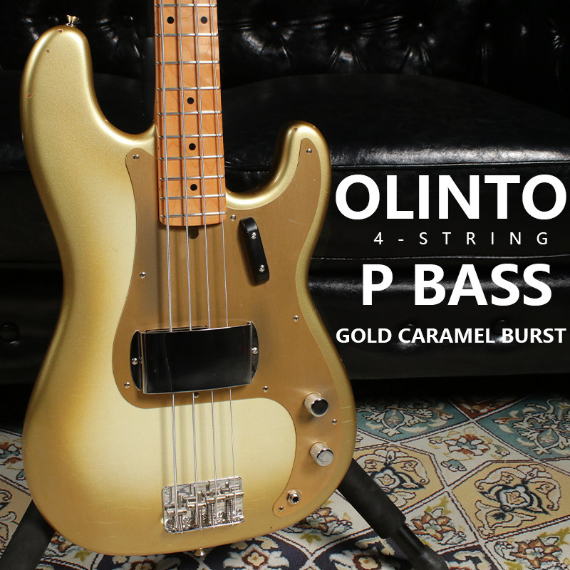 Selling time Olinto 4String P Bass gold caramel shiny to make old merino handmade electric bass