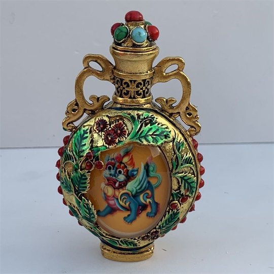 Nueva y antigua botella de rapé pintada de doble cara de cobre puro, botella de rapé luminosa Kirin, artículos antiguos, juego para fumar, regalo de alta gama