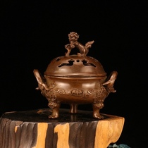 Antique alloy copper lion cover stove Xuande three-legged stove household sandalwood agarwood incense burner incense burner tea ceremony tea table decorations