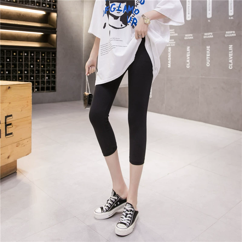 Quần legging trắng bó sát bó sát mặc quần crop top nữ mùa hè mỏng lụa lụa chân quần yoga - Quần tây thường