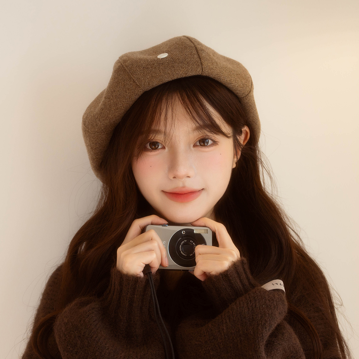 韓国版女の子用厚手のウールベレー帽、多用途の大きなトップカボチャの帽子、芸術的な気質の画家の帽子、小顔