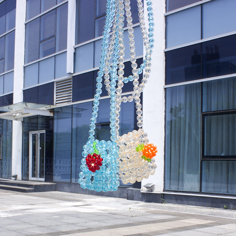 New transparent woven bag orange soda hand-beaded finished oblique cross small waist bag decoration with mini bag