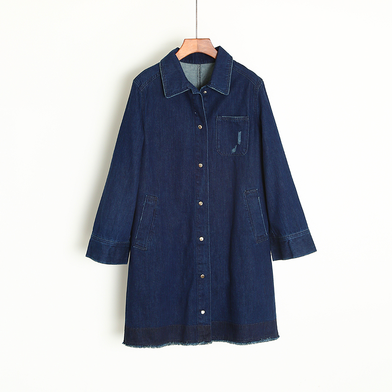 18 năm đầu xuân mẫu phụ nữ ve áo dày denim dài trenchcoat áo khoác dài tay áo dạ đẹp