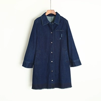 18 năm đầu xuân mẫu phụ nữ ve áo dày denim dài trenchcoat áo khoác dài tay áo khoác đẹp