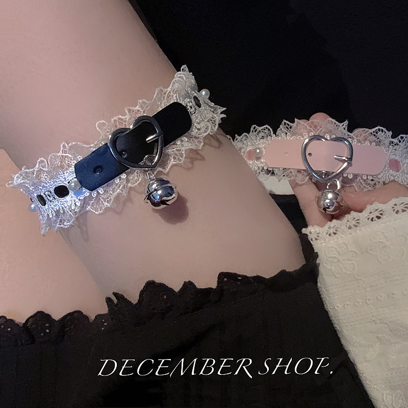 Lolita Bell Lace Leather Anklet Foot Chain for Women, Stage Design Maid Lace Anklet, Sweet Thigh Chain