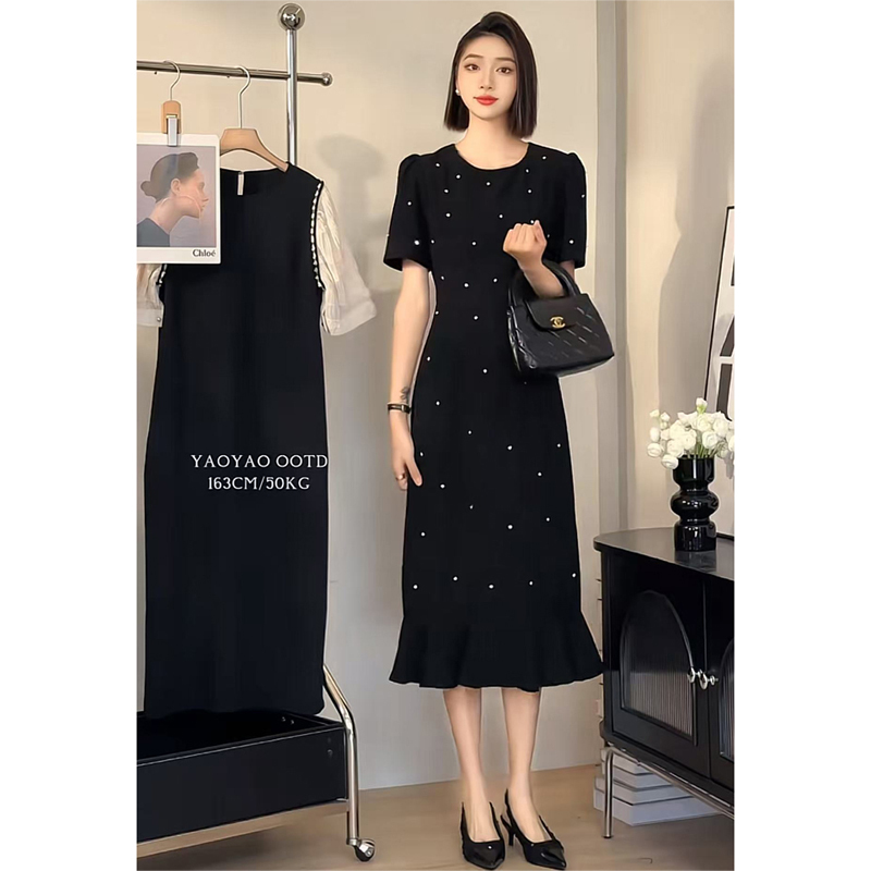Plus Size Women's Clothing 2026 Summer New Style Belly-Covering Slimming Patchwork Long Dress for Slightly Chubby Girls, Stylish and Age-Reducing Dress