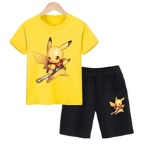 Boy short sleeve set cotton children summer shorts two-piece boy yellow clothes Sports