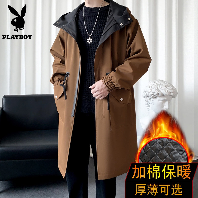 Playboy, осенне-зимняя новая стильная ветровка, мужская свободная куртка большого размера средней длины для молодых студентов, утолщенная куртка в гонконгском стиле