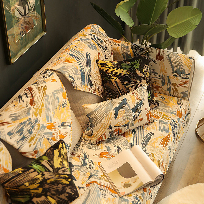 Nordic Graffiti Sofa Cushion Four Seasons Universal Anti-Slip Profile Modern Cedilir Fabric Leather Cushion Sofa Cover Scarves