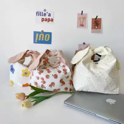 Japanese canvas bento bag handbag Rabbit ear rice bag Bento bag Office worker with rice lunch hand-carried bento bag