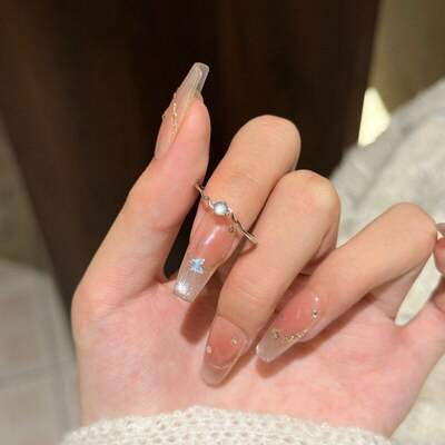 Pearl wavy open ring, a niche design for women, light luxury, adjustable tail ring, simple yet sophisticated ring