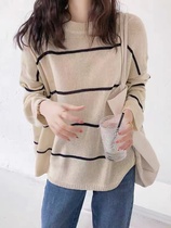 Grand Bowl Plus sur mesure Big Code Women Dress Micro Chubby Lazy Wind Striped Sweater Autumn Loose and Loose Jacket Head Knit Blouse