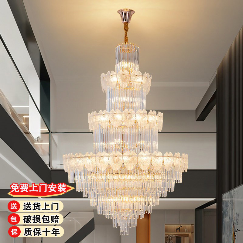 Crystal Chandelier for Duplex Living Room, Luxury French-Style Crystal Chandelier for Villa, Rotating Chandelier for Duplex with Open Floor Plan Crystal Chandelier for Duplex Living Room, Luxury French-Style Crystal Chandelier for Villa, Rotating Chandelier for Duplex with Open Floor Plan