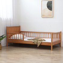 Japanese-style solid wood childrens bed with guardrail Nordic minimalist white oak cherry bedroom small apartment single bed 1 2 meters