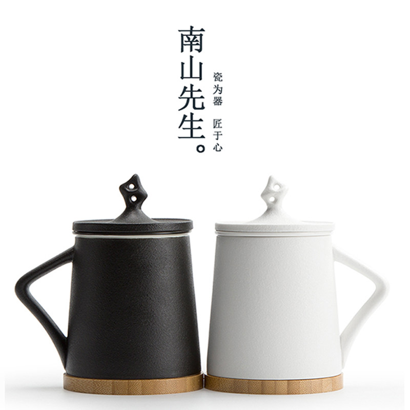 Mr. Nanshan Taihu stone mug with lid office tea cup filter water cup ceramic simple couple cup home