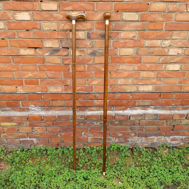 Bold and lengthened solid wood old man crutches wooden cane gold sandalwood Tai Chi cane crutches elderly non-slip climbing stick