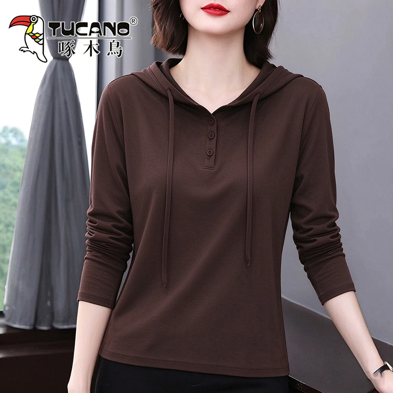 Woodpecker Hooded Sweatshirt for Women 2026 Autumn and Winter New Trendy Long-Sleeve T-Shirt Outerwear Base Shirt Top Woodpecker Hooded Sweatshirt for Women 2026 Autumn and Winter New Trendy Long-Sleeve T-Shirt Outerwear Base Shirt Top