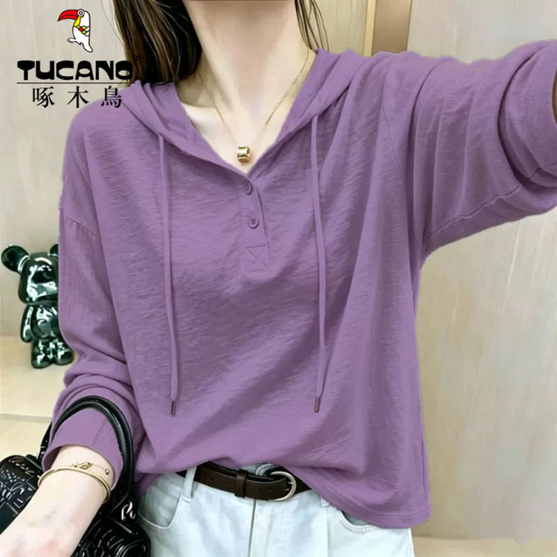 Woodpecker Bamboo Cotton Hooded Women's T-Shirt Long Sleeve Autumn New Korean Style Elegant Slimming Sweatshirt Casual Hoodie Woodpecker Bamboo Cotton Hooded Women's T-Shirt Long Sleeve Autumn New Korean Style Elegant Slimming Sweatshirt Casual Hoodie