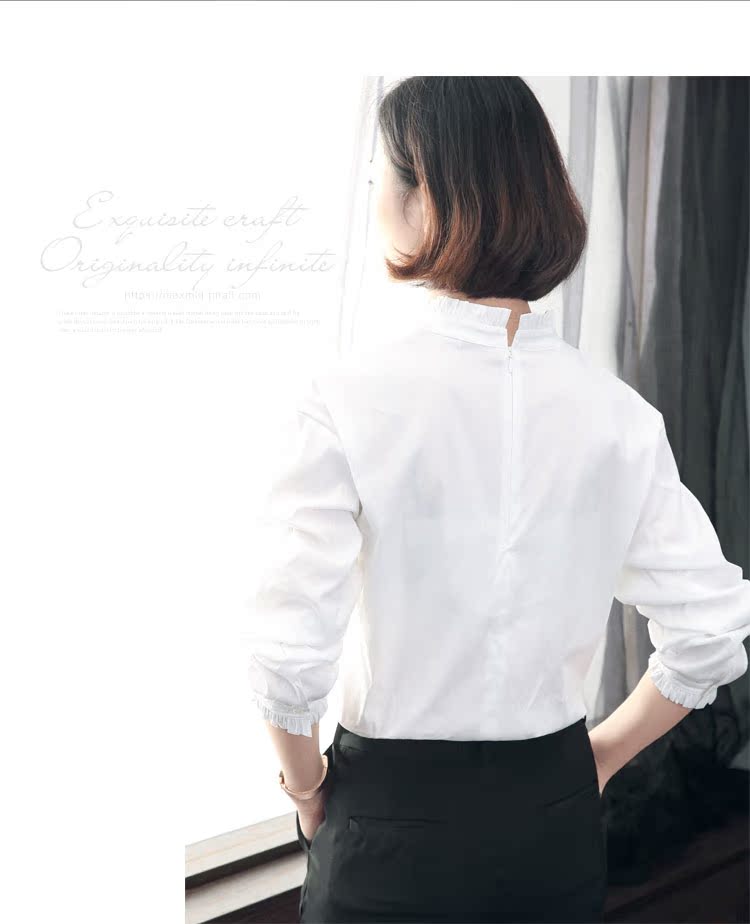 Áo sơ mi trắng tay gỗ nữ tay dài 2018 xuân hè mới giản dị cổ áo sơ mi cotton chạm đáy áo sơ mi các kiểu áo sơ mi họa nữ đẹp