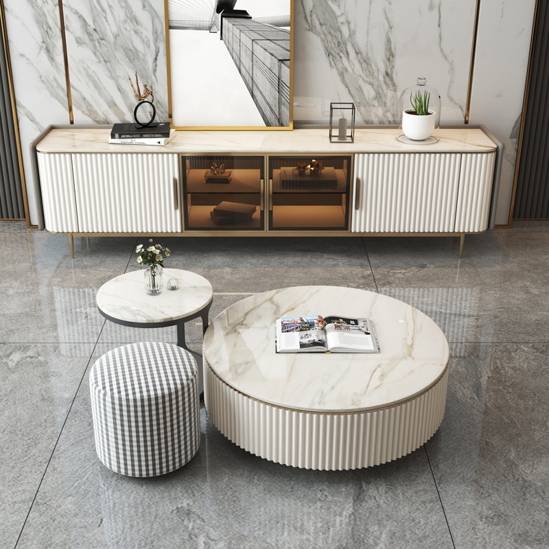 WOS light luxury bright rock plate coffee table TV cabinet combination Modern simple household small household living room floor cabinet