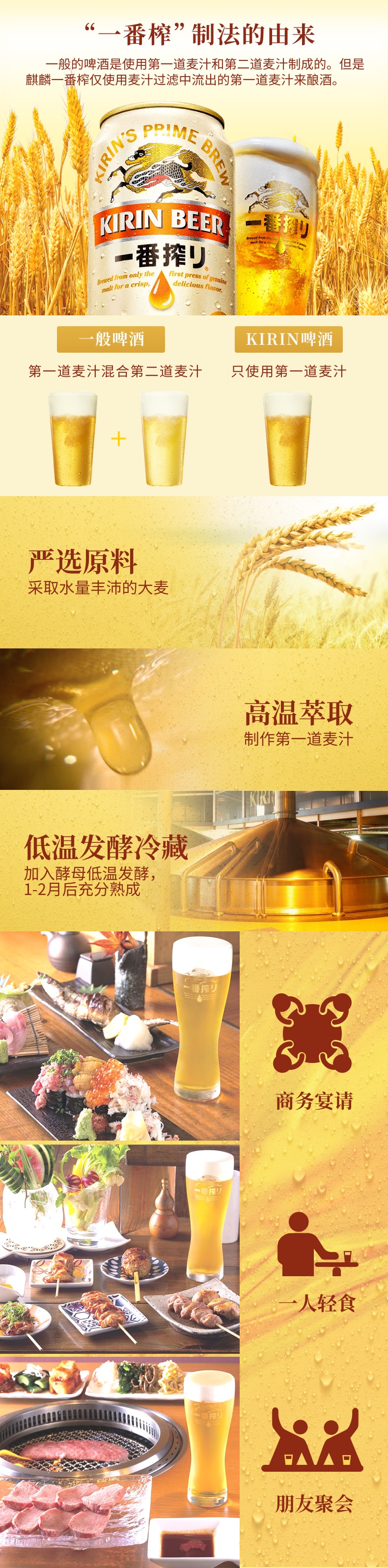 日本原装进口 麒麟KIRIN 一番榨日式啤酒 500ml*24罐 高浓度第一道麦芽汁 图4