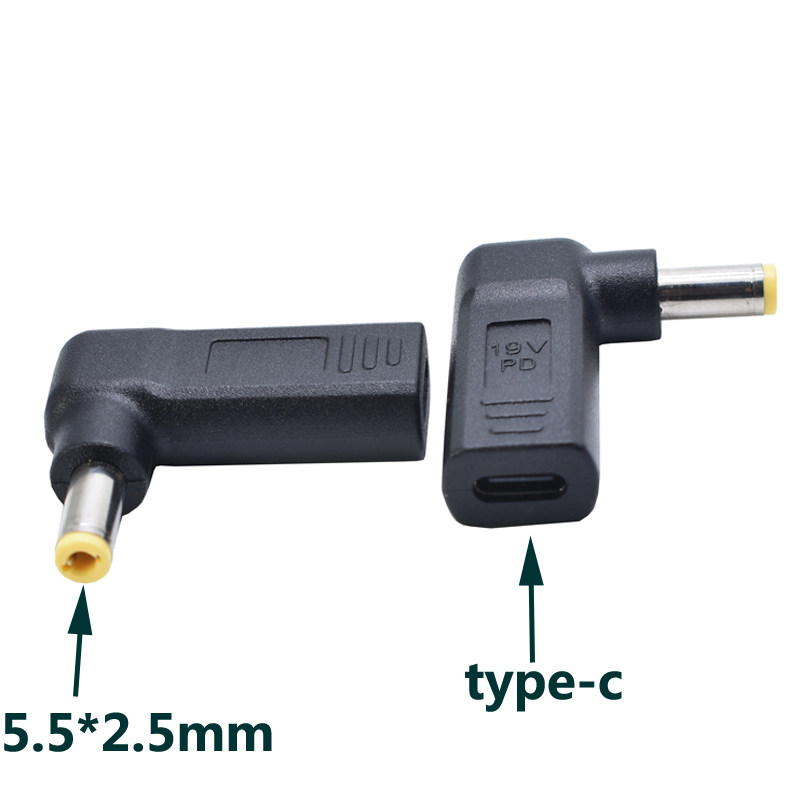 type-C female to 5 5*2 5mm male notebook power adapter elbow L-shaped adapter with PD function