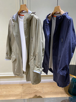 Self-retaining high-end mens jacket~Micro waterproof thin solid color drawstring hooded medium-long windbreaker single layer jacket 9264