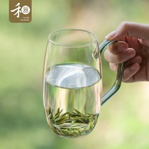 Grammer glass water glass ink plume cup upscale green tea cup day heat resistant high temperature with cup office tea cup