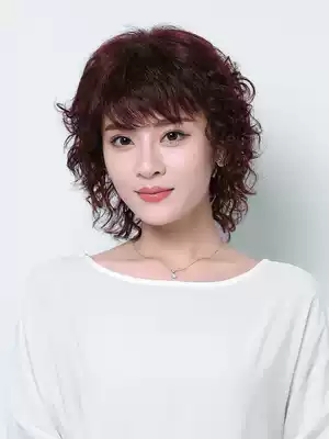 Real hair wig female short hair long curly hair mother curly short hair and a pair of middle-aged and elderly wig quan tou tao natural and realistic