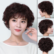 Wig female short hair short curly hair middle-aged elderly mother fake hair full head middle-aged lady natural fluffy real hair set