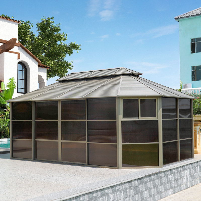 Outdoor Greenhouse Cool Pavilion Tent Aluminum Alloy Patio Beach Shelter Villa Garden Wooden House Glass Moving House