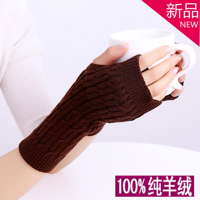 Cashmere twist flower gloves male and female autumn winter thickened warm short sleeve protective wrist wool cord half finger glove cute dew finger