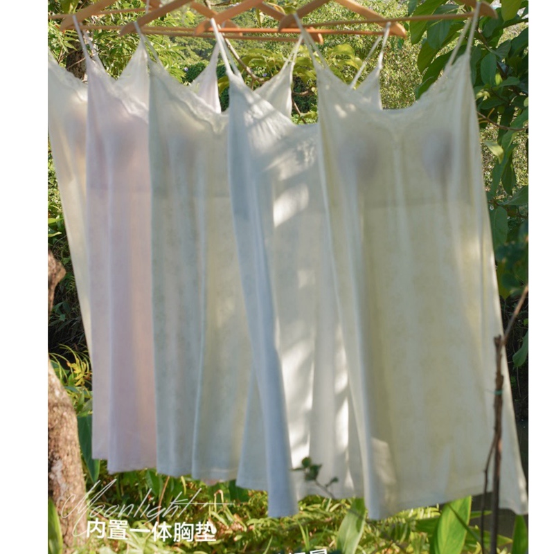 Full of Color 6222 Acetate Tencel Jacquard Embossed Camisole Long Dress Nightgown Loungewear Soft and Breathable