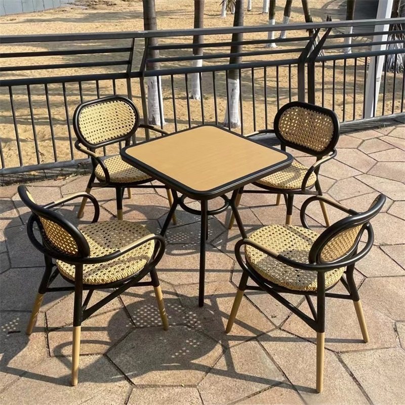 New French style outdoor table and chair terrace casual retro white rattan chair single chair milk tea shop restaurant table and chair K125