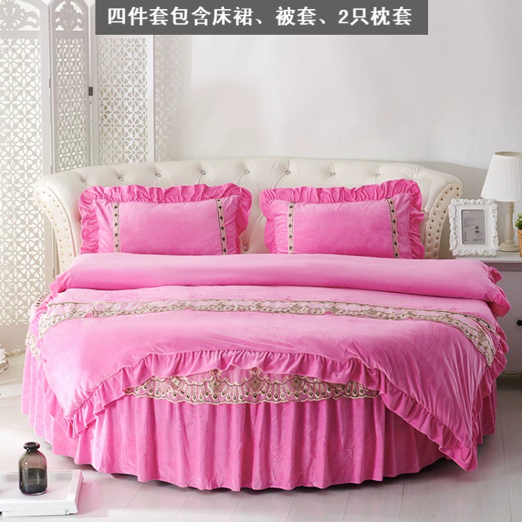 Châu Âu pha lê nhung tròn giường bốn mảnh váy tròn đơn mảnh quilted tấm dày san hô lông cừu nhung bìa giường