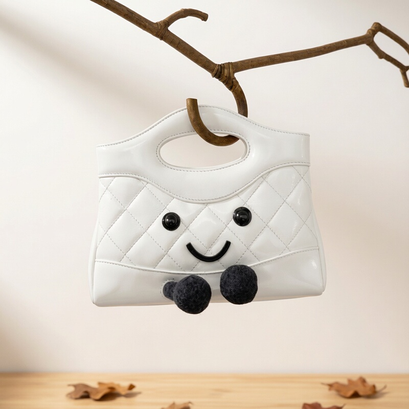 Original Niche Design Diamond Pattern Elf Cute Smiley Face Doll Bag Plush Tote Bag Handbag Crossbody Bag