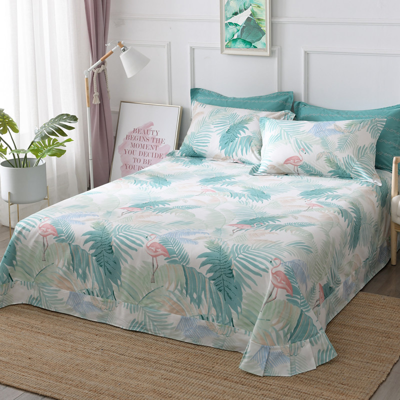 Full cotton sheet Single piece Nordic Green leaf 13372 High branch High Dense Pure Cotton Bed Hood Student Single Double Men And Women 1 5 m-Taobao